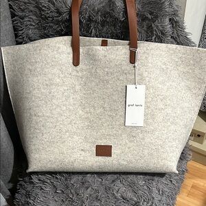 Graf Lantz Cream Felt Tote with Tan Leather Handles